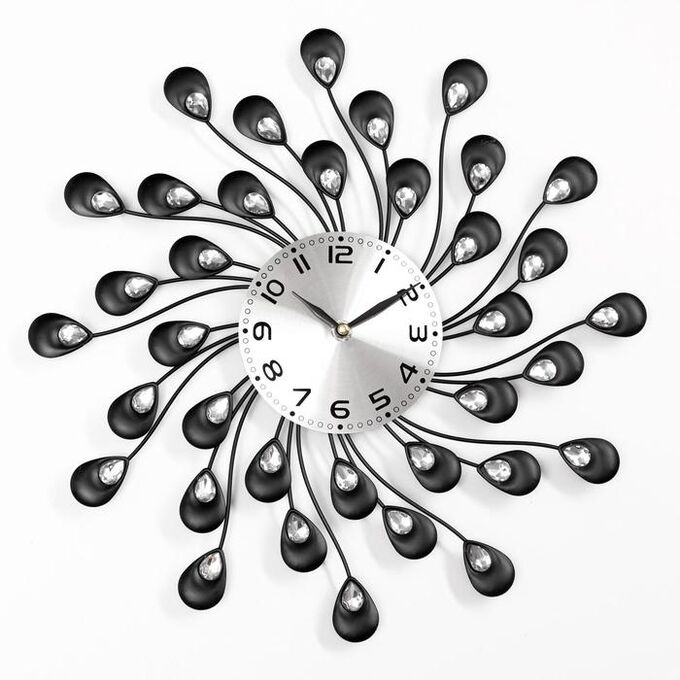 Часы настенные,серия: Ажур,&quot;Лепестки с кристалами&quot;, плавный ход, d=13 см, 38 х 38 см