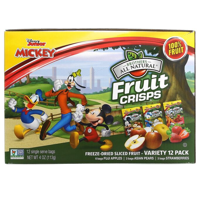 iherb Brothers-All-Natural, Disney Junior, лиофилизированные фруктовые чипсы, ассорти, 12 пакетиков, 126 г (4,44 унции)