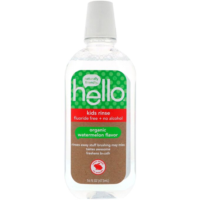 iherb Hello, Ополаскиватель для рта, детский, без фтора и спирта, вкус арбуза, 16 ж. унц. (473 мл)