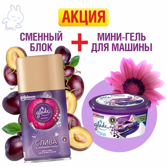 Master Fresh Глейд запаска Слива в заводном танце + мини-гель Глейд Цветочное совершенство 70гр В ПОДАРОК!