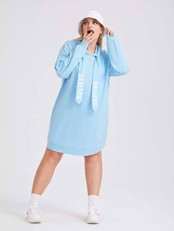 SheIn Платье-свитшот с капюшоном на кулиске Plus Size