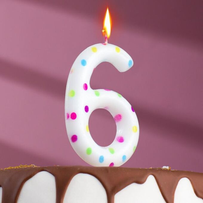 Свеча в торт на день рождения «Конфетти», цифра &quot;6&quot; , ГИГАНТ, 9 см