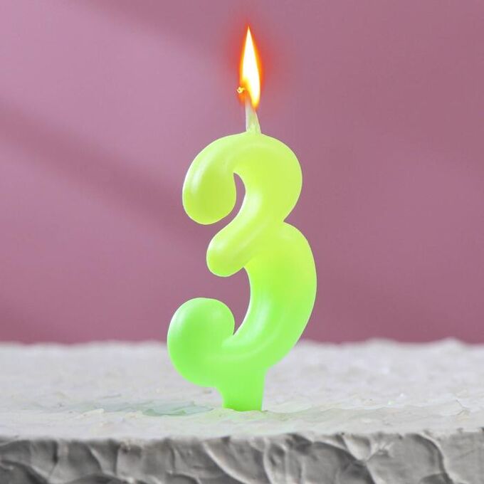 Свеча для торта цифра &quot;Люминесцентная&quot;, 7.8 см, цифра &quot;3&quot;