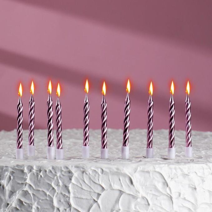 Свечи в торт &quot;Спираль&quot;, 10 шт, средние, 7 см, розовый металлик
