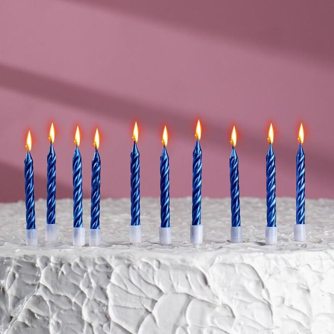 Свечи в торт &quot;Спираль&quot;, 10 шт, средние, 7 см, синий металлик