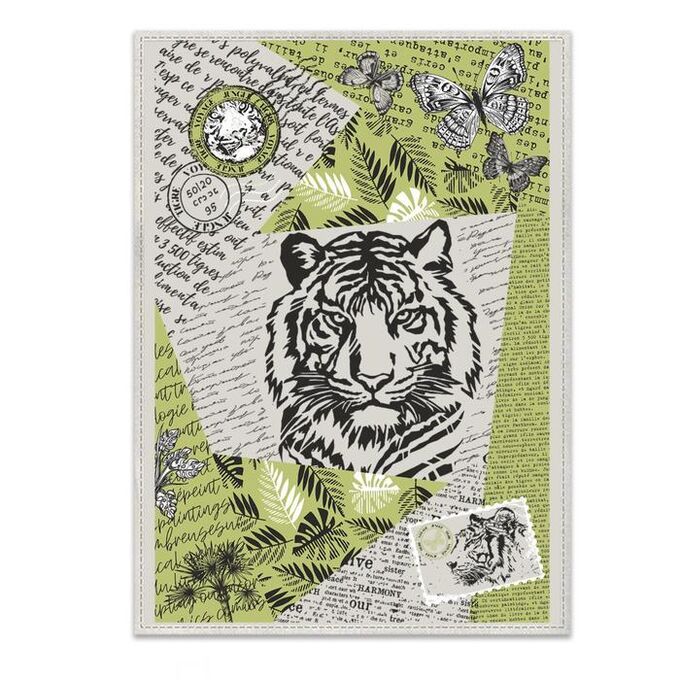Полотенце Тигр винтаж 45х60 см, лен 50%, хлопок 50%, 160г/м2