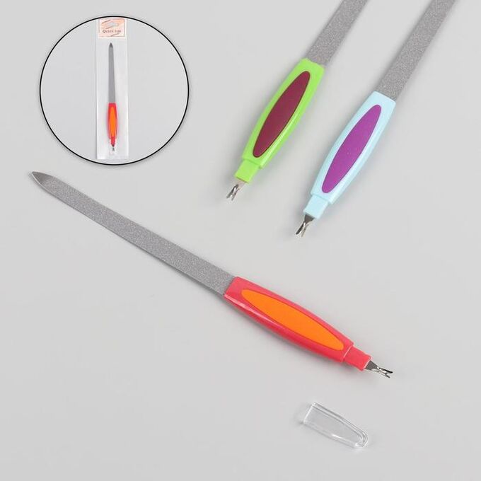 Queen fair Пилка-триммер металлическая для ногтей, прорезиненная ручка, 19 см, цвет МИКС