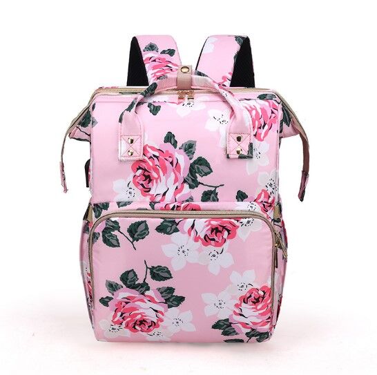 Сумка-рюкзак для мам, с выдвижной кроваткой для ребенка, принт &quot;Розы&quot;, цвет розовый