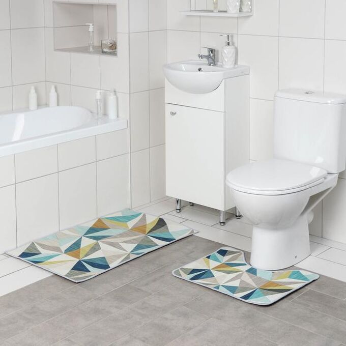 Набор ковриков для ванны и туалета Доляна «Гранулы», 2 шт: 50x80, 50x40 см