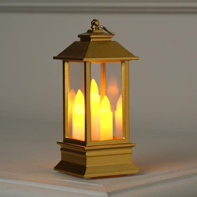Luazon Lighting Светодиодная фигура «Золотистый фонарь со свечками» 5.5 x 13 x 5.5 см, пластик, батарейки AG13х3, свечение тёплое белое