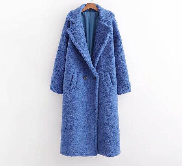 Женское пальто чебурашка, цвет синий