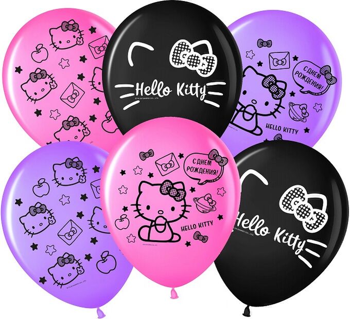 Воздушный шар латексный с рисунком 12&quot;/30 см  пастель &quot;Hello Kitty С днем рождения!&quot;