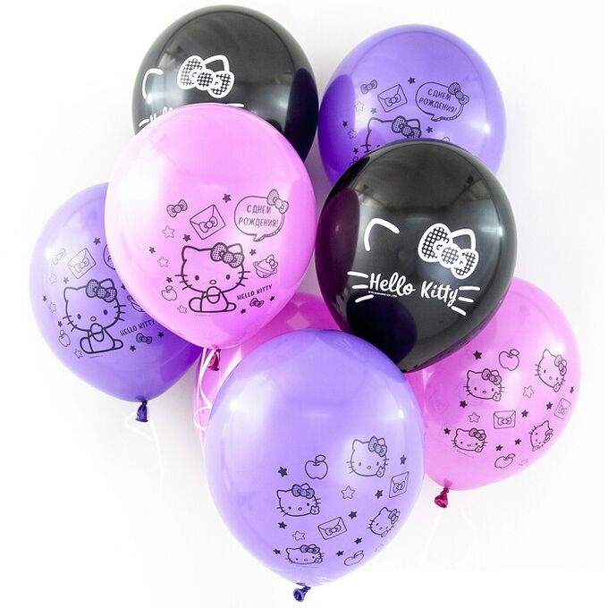 Воздушный шар латексный с рисунком 12&quot;/30 см  пастель &quot;Hello Kitty С днем рождения!&quot;