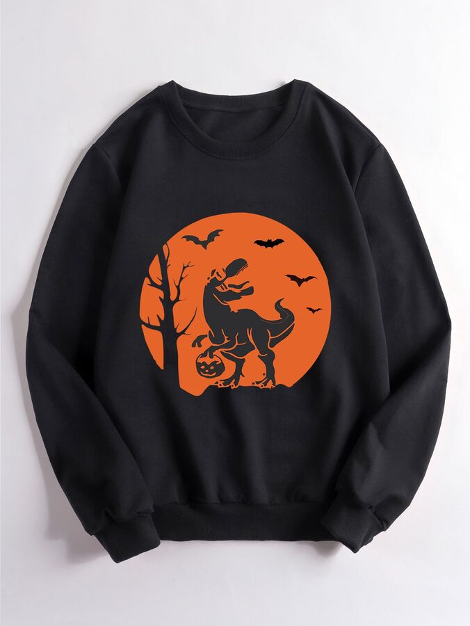 SheIn Пуловер на хэллоуин летучей мыши и с принтом динозавра