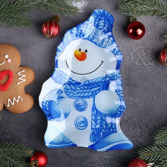 Блюдо сервировочное Доляна «Снеговик в голубом», 22×15×2 см