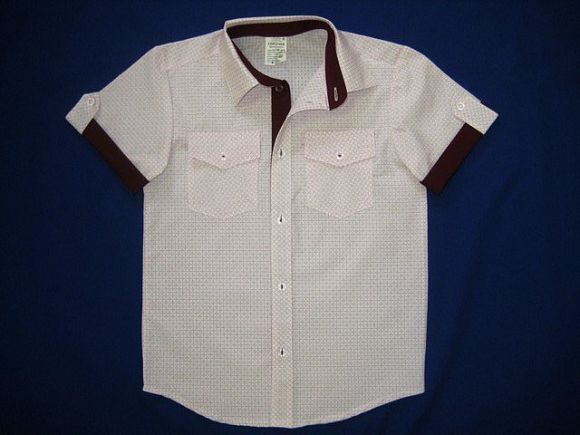 Сорочка короткий рукав Паты с карманами белая с бордо школьная ростовка
