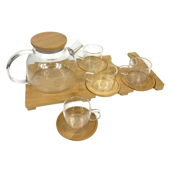 MULTICO Набор чайный 6 предметов, чайник 1000 мл, чашка 140 мл, стекло, бамбук