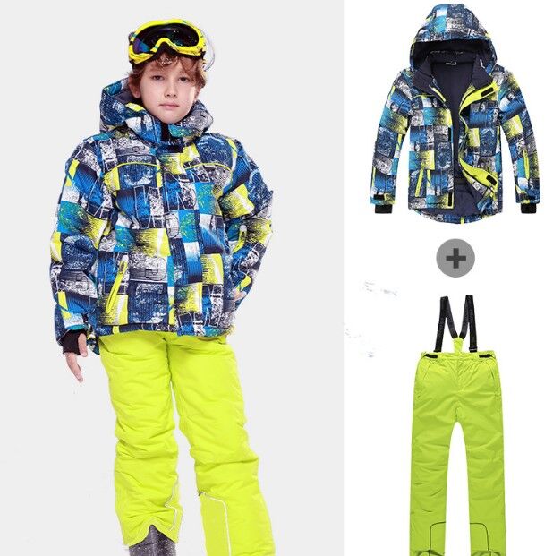 Детский лыжный костюм (сине-желтая куртка и желтые штаны)