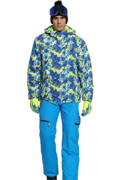 Мужской лыжный костюм (Куртка, цвет синий/желто-зеленый; синие штаны)