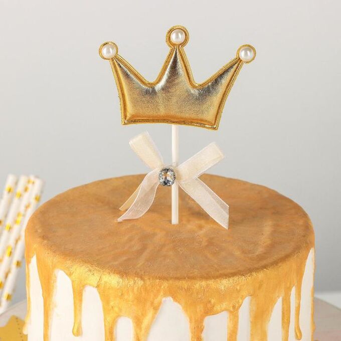 Топпер на торт «Корона», 17,5х8 см, цвет золотой