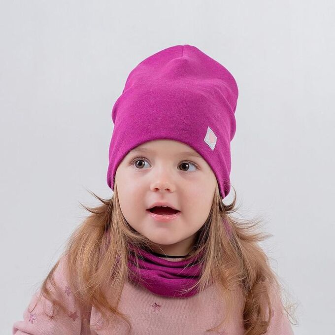 Комплект (шапка,снуд) для девочки, цвет фиолетовый/единорог, размер 50-54