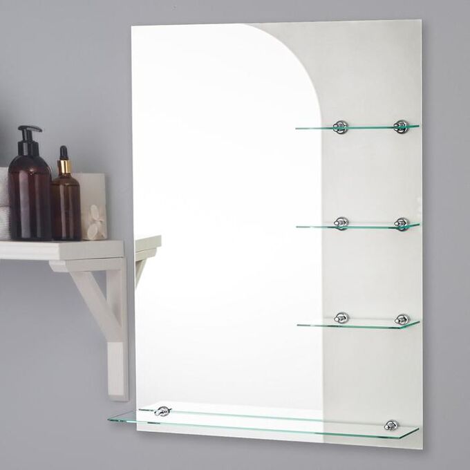 Зеркало, настенное, с пескоструйной графикой, с полочками, 60x80 см