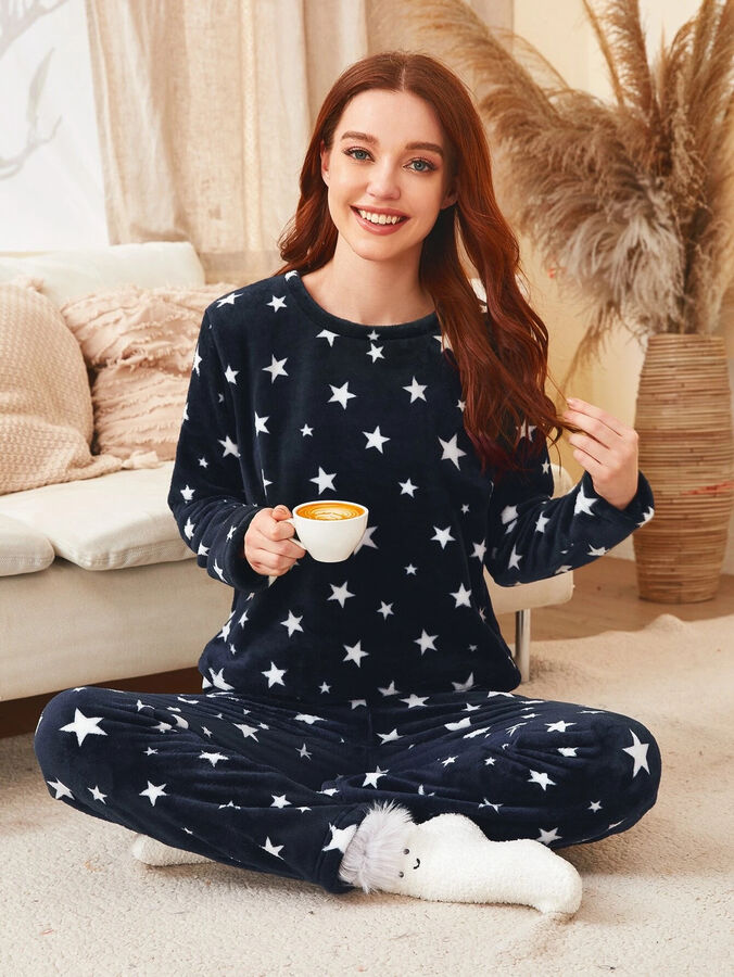 Пижама с принтом звезды фланелевый