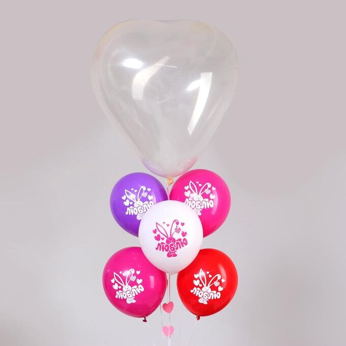Букет из шаров «Сердце», 5&quot;, 24&quot;, гирлянда, открытка, розовый