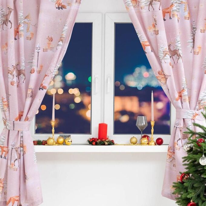 Этель Новогодний комплект штор для куХни с подХватами &quot;Christmas forest&quot; 145Х180см-2 шт, габардин