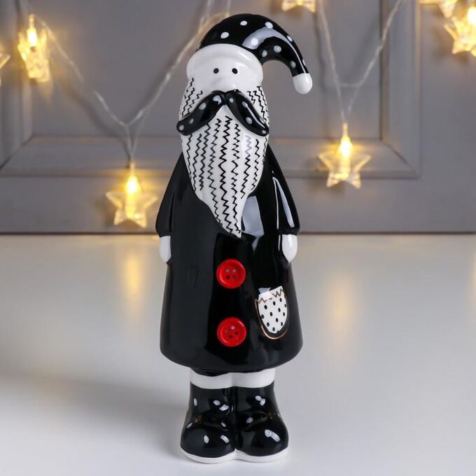 Сувенир керамика &quot;Дед Мороз в пальто с красными пуговками&quot; чёрный 20,5х6,6х7,3 см