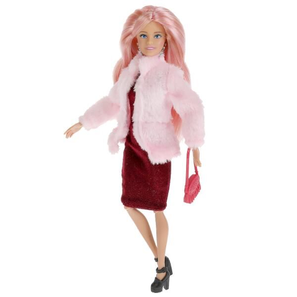 66001-W3-S-BB Кукла 29 см София сингл, в розовой шубе, сумочка, расческа в комплекте КАРАПУЗ в кор.24шт