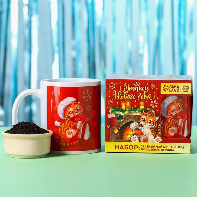 Подарочный набор «Уютного Нового года»: чай &quot;Липа и мёд&quot; 50 г., кружка 300 мл.
