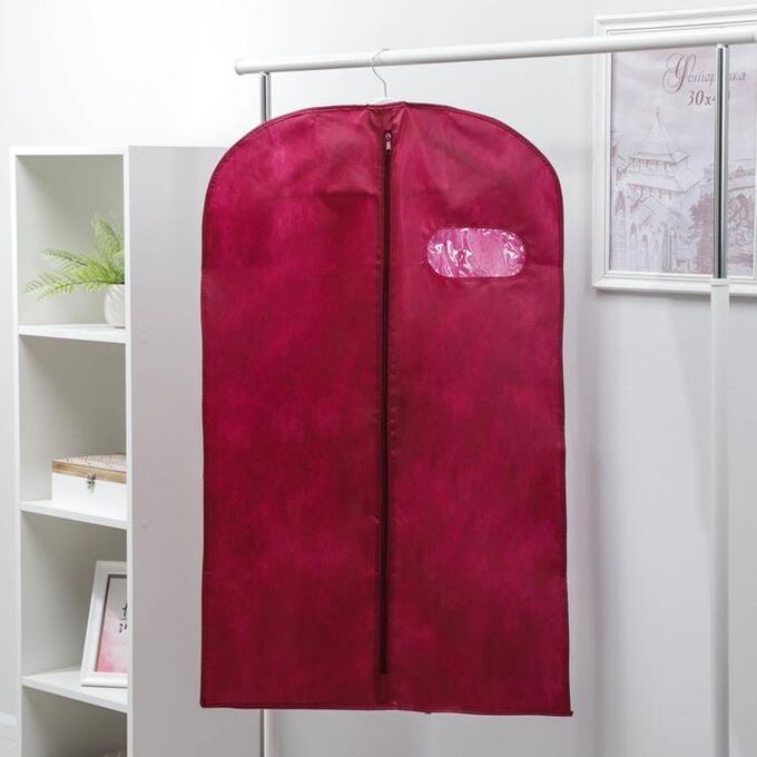 СИМА-ЛЕНД Чехол для одежды с окном 60x100 см, спанбонд, цвет бордо