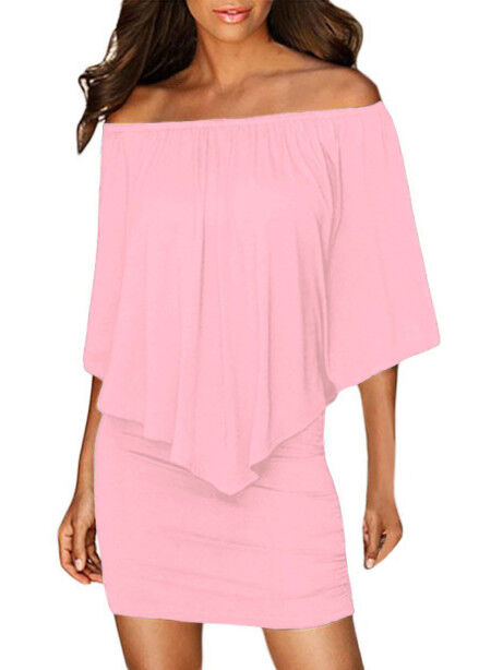 VitoRicci Розовое платье-трансформер с широким воланом и резинкой на плечах
