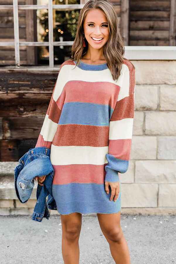 VitoRicci Разноцветное полосатое вязаное платье-свитер