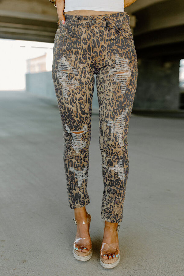 VitoRicci Леопардовые облегающие джинсы с высокой посадкой и разрезами