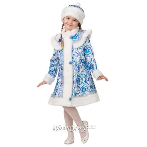 Карнавальный костюм Снегурочка Гжель с шапочкой, рост 140 см (Батик)