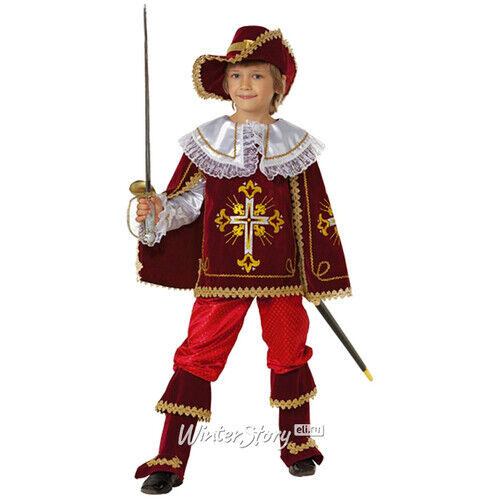 Карнавальный костюм Мушкетер короля бордовый, рост 134 см (Батик)