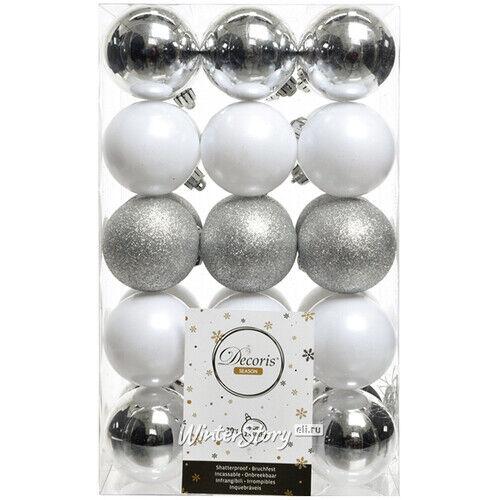 Коллекция пластиковых шаров Gracy - Серебряное Танго 6 см, 30 шт (Kaemingk)