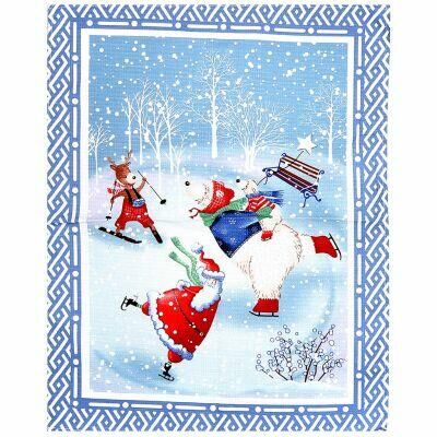 ТД Петровский &quot;Санта Клаус на коньках-1&quot; Полотенце вафельное 50х60см, плот