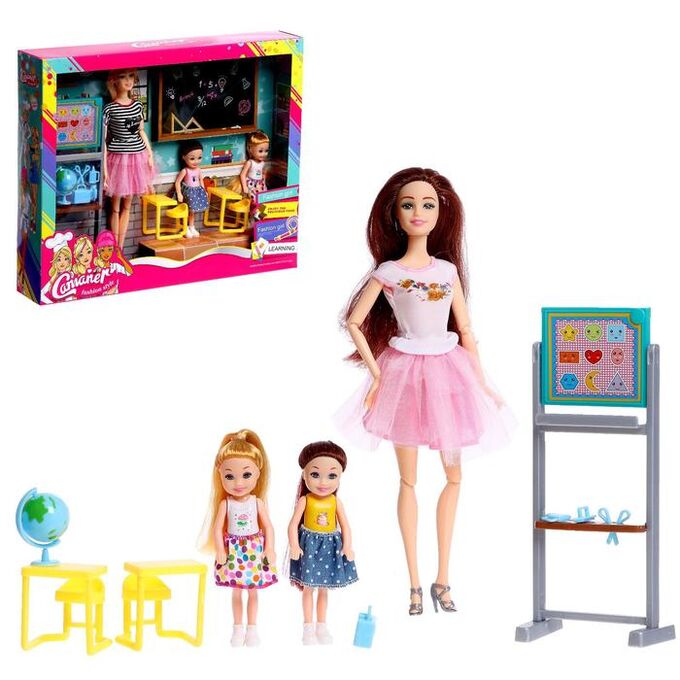 Кукла модель шарнирная &quot;Первый учитель&quot; с малышами, мебелью и аксессуарами МИКС