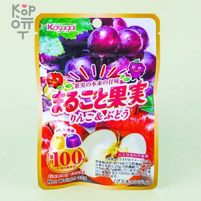 Мармелад жевательный со вкусом яблока и красного  винограда  &#039;Marugoto Kajitsu&#039; 32 гр