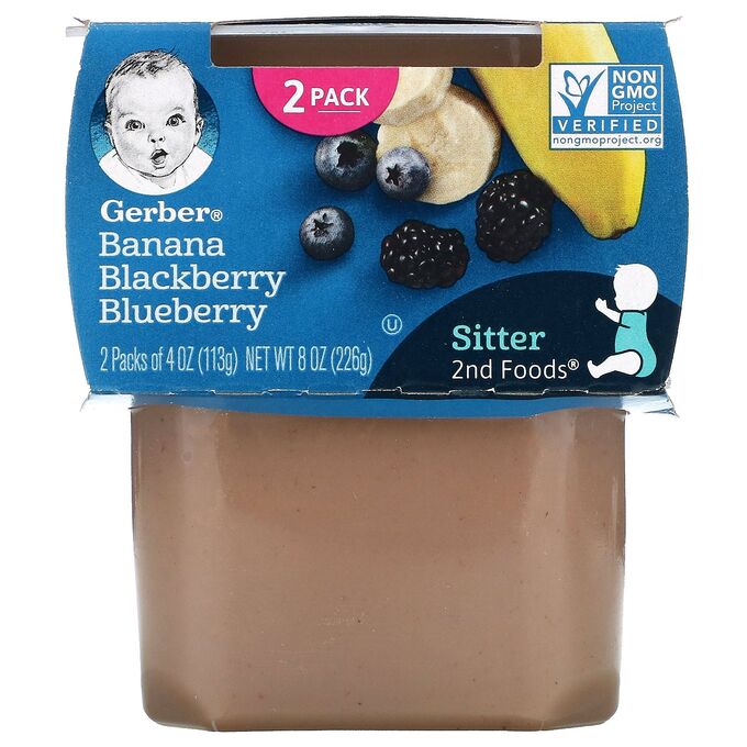iherb Gerber, Banana Blackberry Blueberry, Sitter, 2 Pack, 4 oz (113 g) Each