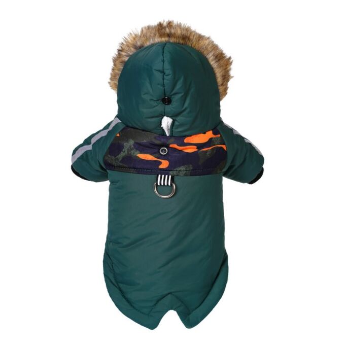 Тёплая куртка для животных  с застёжками на животе и капюшоном, цвет зелёный