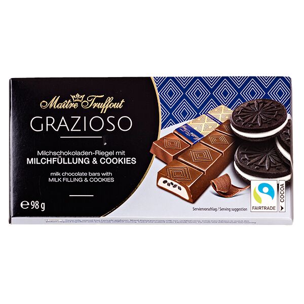 Шоколад MT GRAZIOSO Milk &amp; Cookies 98 г 1уп.х 16 шт.