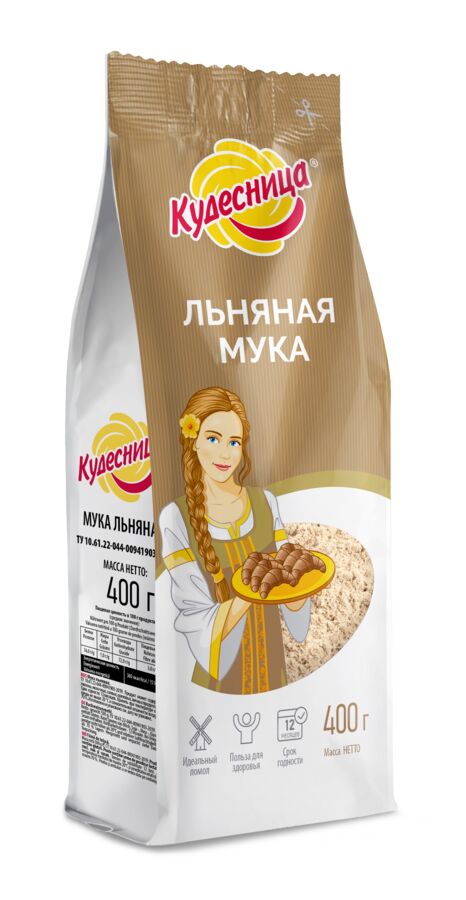 Мука 400г  ЛЬНЯНАЯ &quot;Кудесница&quot;, (1х10) (# 16), Россия  (шк 5443)