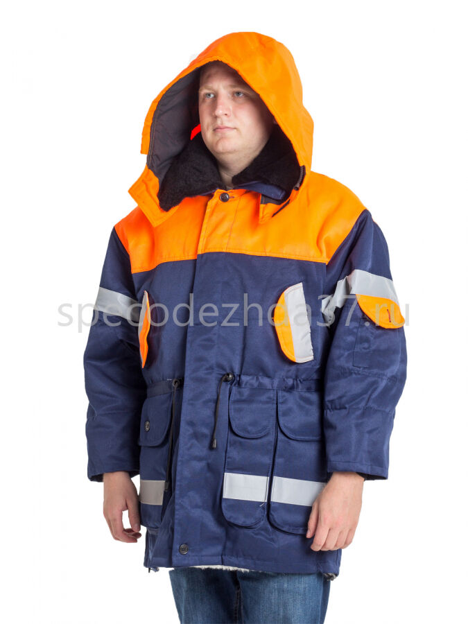 Куртка рабочая &quot;РЖД&quot; цв.оранж/тёмно-синий тк.полиэфир