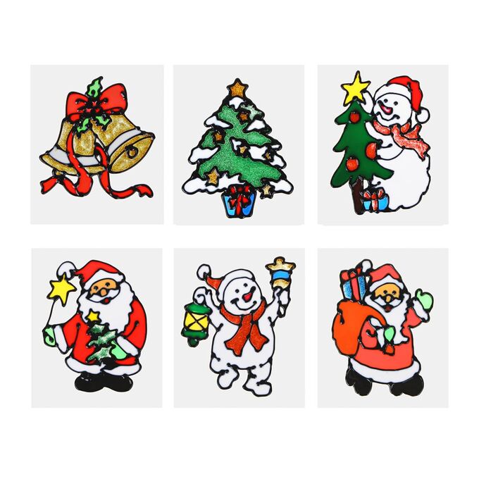 СНОУ БУМ Наклейка ПВХ с изображением Снеговика, Деда Мороза и ёлки, 15х24см, 6 дизайнов