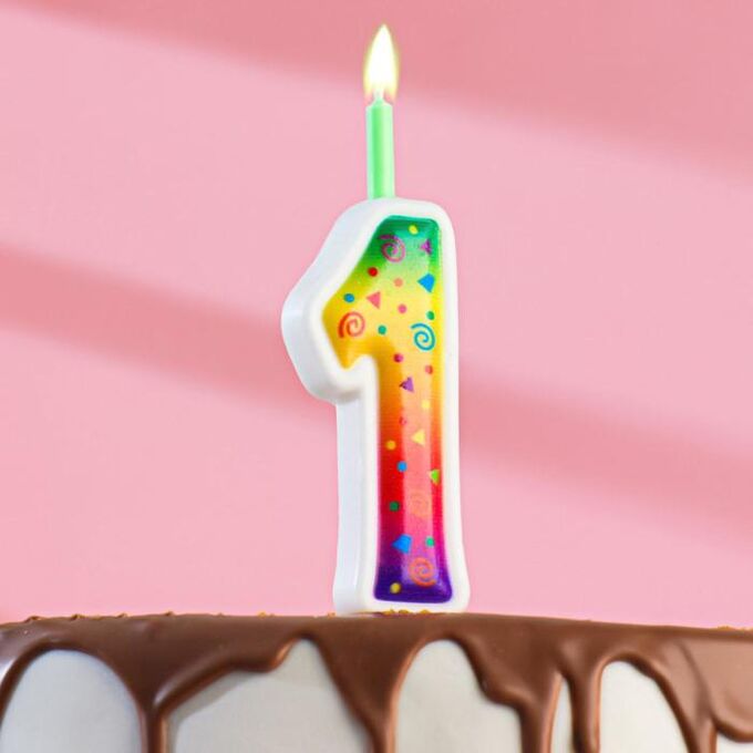 Свеча для торта &quot;Цветное пламя&quot;, 12.3 см, цифра &quot;1&quot;