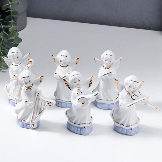Сувенир керамика &quot;Ангелы в белых тогах - музыканты&quot; набор 6 шт с золотом 12,5 см
